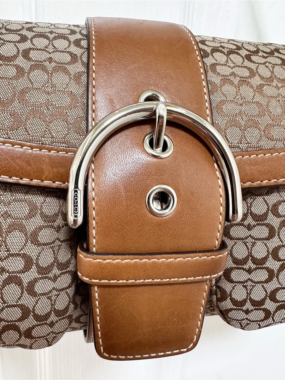 Coach Soho Buckle Flap Medium Shoulder Bag Mini Signature Jacquard Y2K